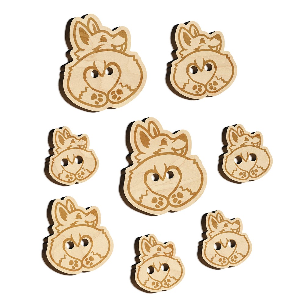 Cute Corgi with a Heart Butt Wood Buttons for Sewing Knitting Crochet DIY Craft