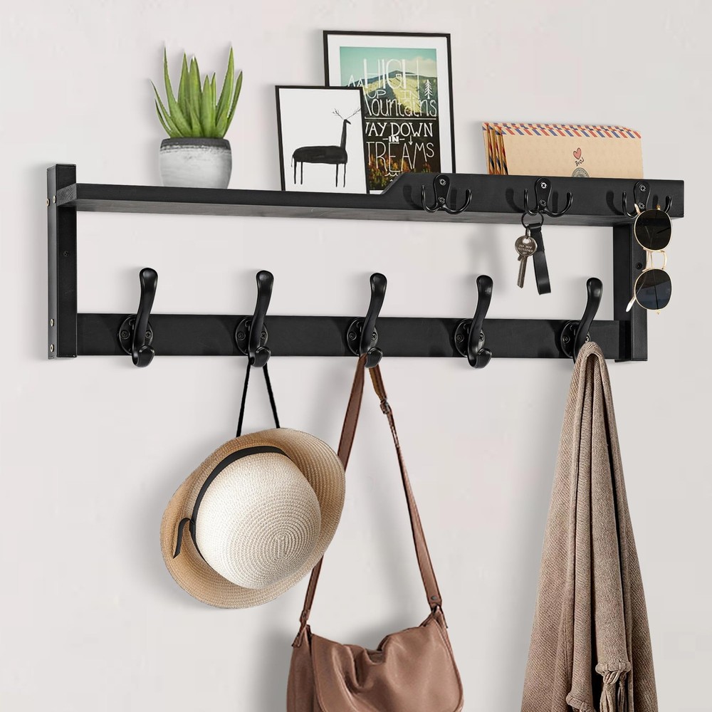 4 in 1 Wall Mount Coat Rack with Shelf and Hooks for Entryway 25.2 Inch