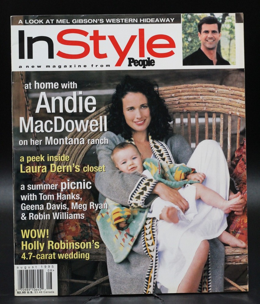 In Style Aug 1995 Andie MacDowell Cover Mel Gibson Pediatric AIDS Group VG/FN