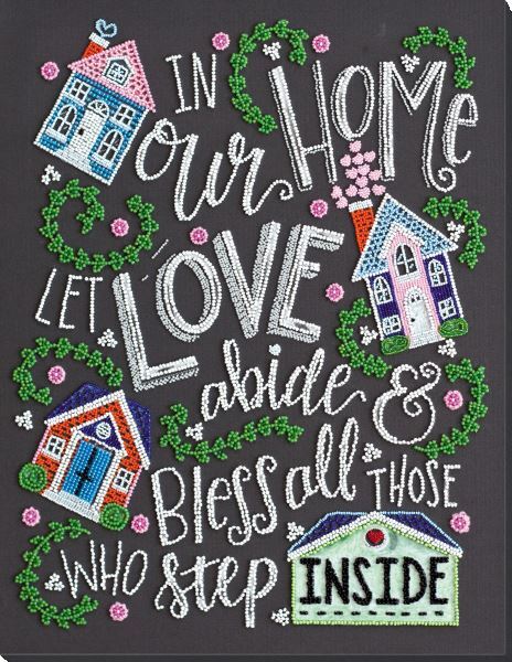 Bead embroidery kit Love in the house needlework kit Art canvas beadwork pattern