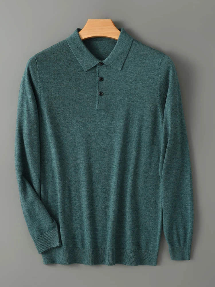Men Shirt Worsted Wool Knitted Pullover Long Sleeve Polo-Collar Clothing Tops