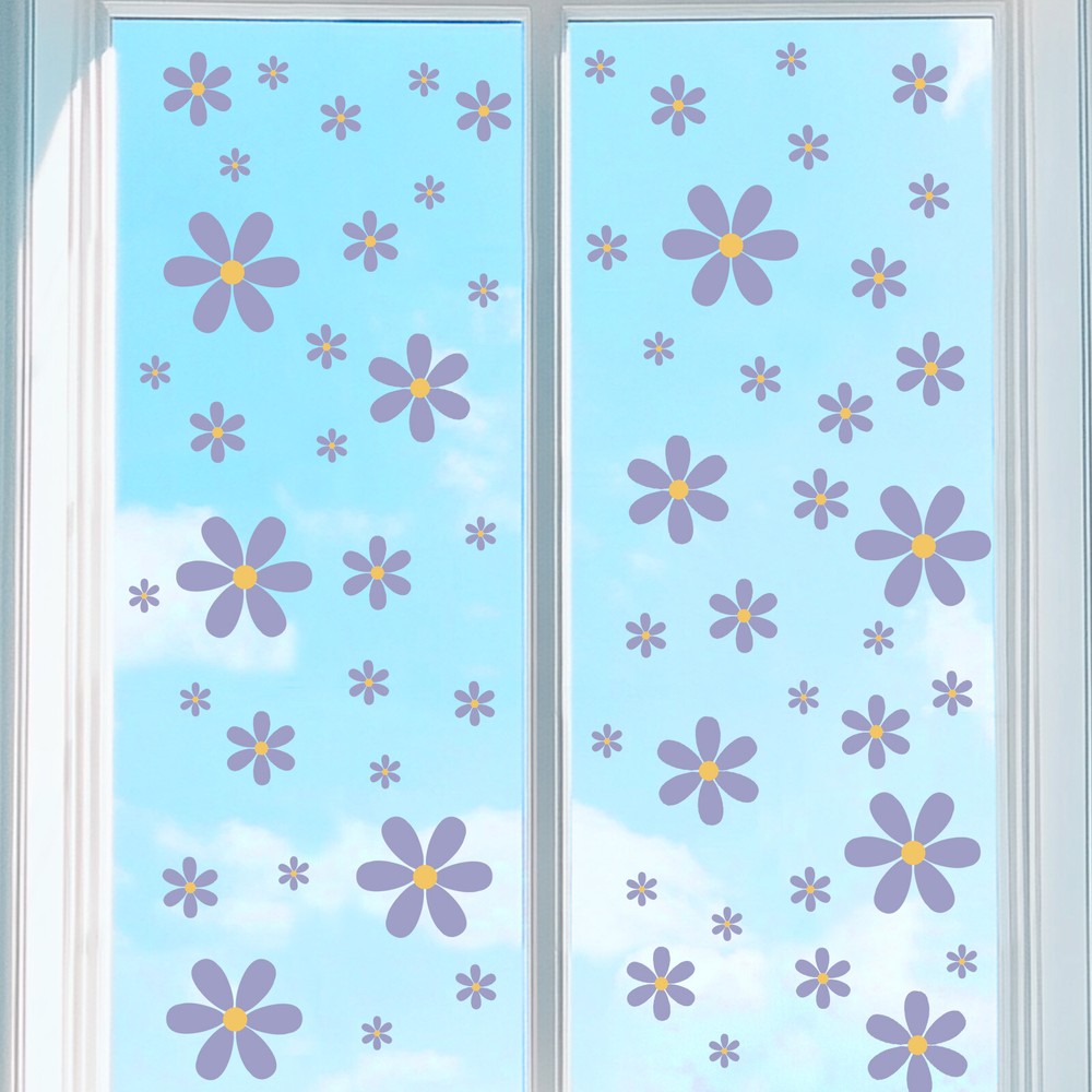 9 Sheets Daisies Window Clings Peel and Stick Wall Decal Sticker, Purple