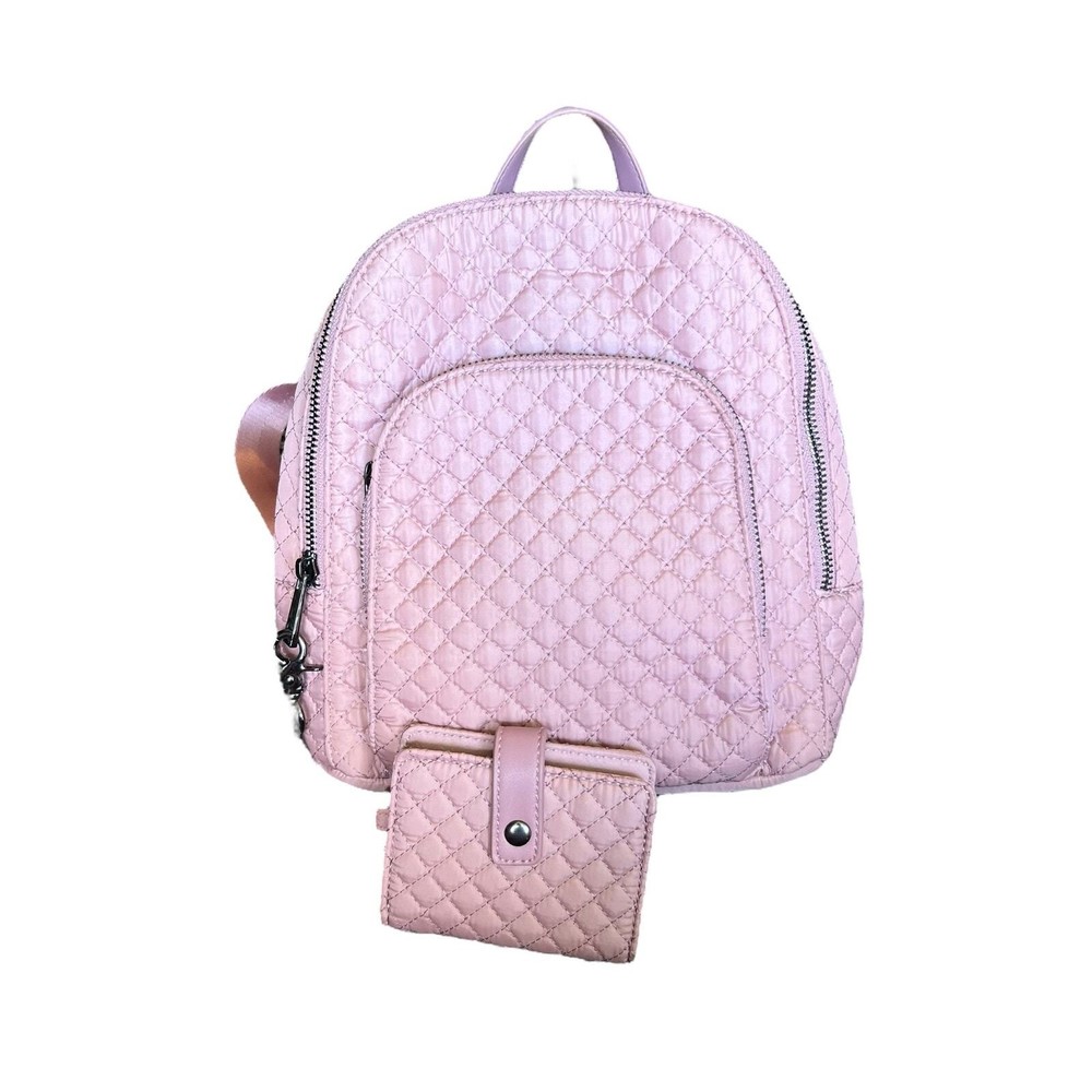 Cynthia Rowley Pink Mini Quilted Nylon Backpack with Wallet & Adjustable Straps