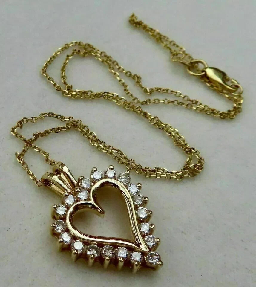 3CT Round Lab Created Diamond Open Heart Pendant Necklace 14K Yellow Gold Plated