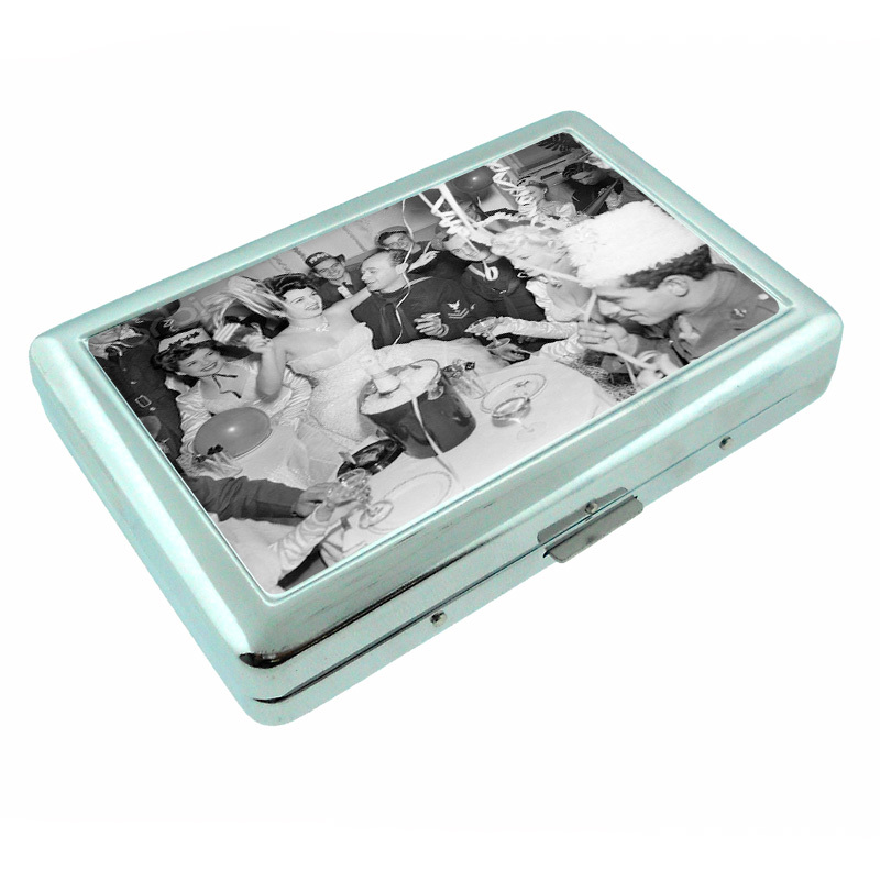 Vintage New Years Eve D2 Silver Metal Cigarette Case RFID Protection Wallet-image