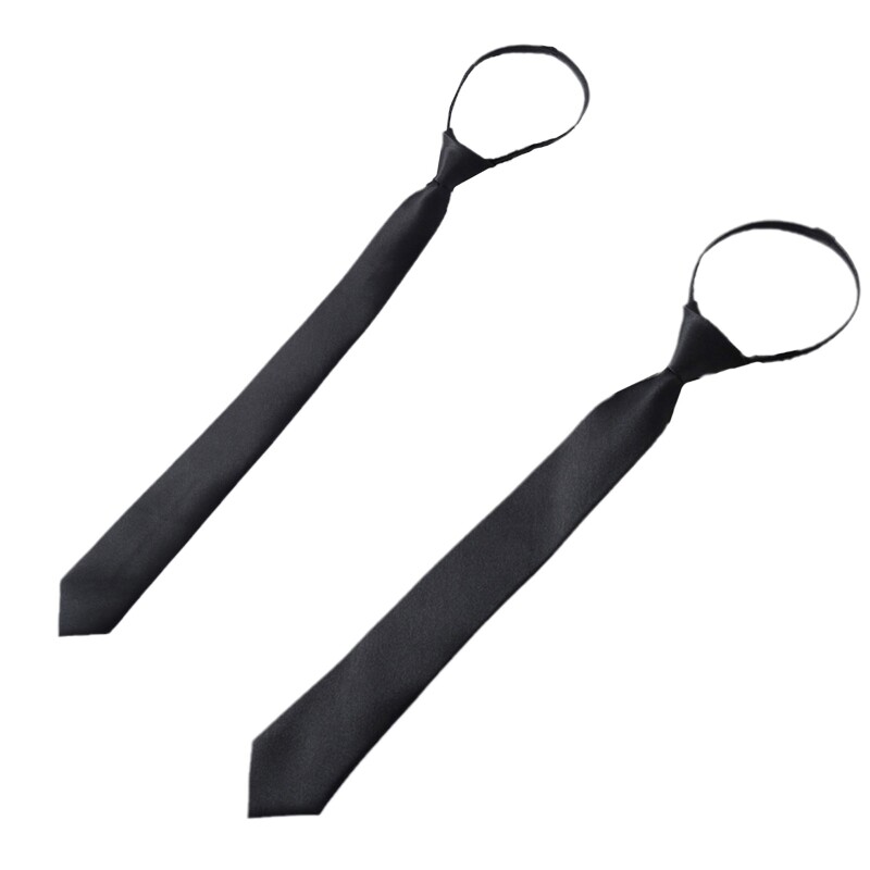 Adjustable Zipper Black Pre-Tied Necktie for Men and Women