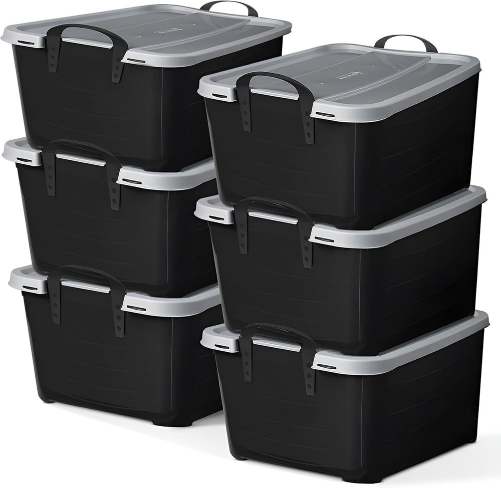 6PCS 55 Quart Stackable Heavy-Duty Plastic Storage Bins with Lids