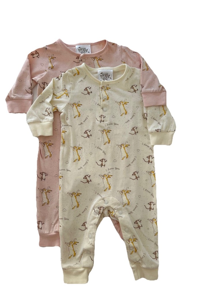 Guess How Much I Love You set of 2 rompers 100% Cotton peach and yellow 3-6Month