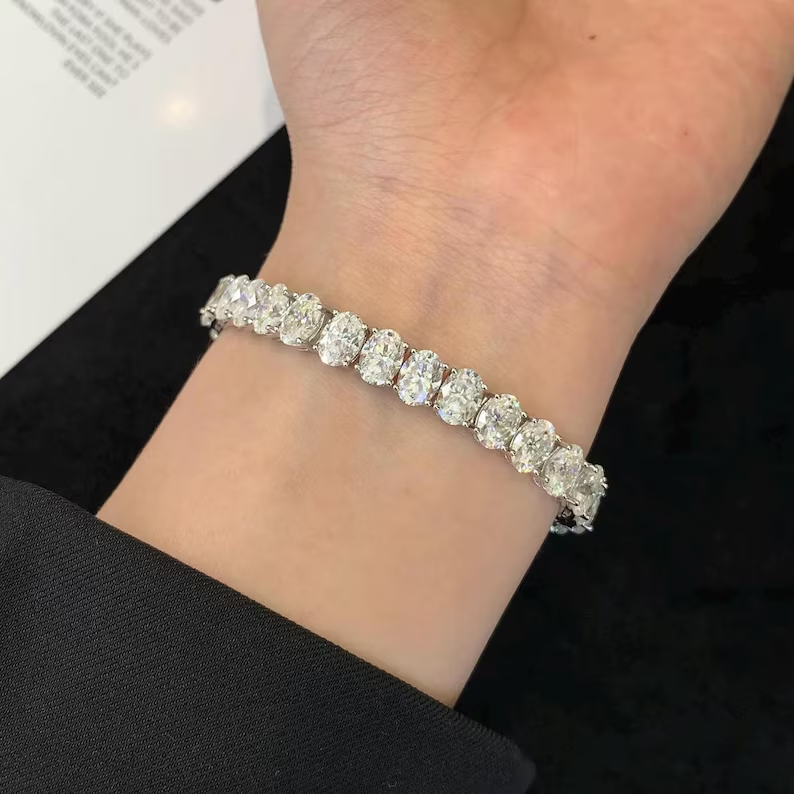 Designer Diamond Bracelet Oval Cut 14k White Gold E F VVS2 Lab Created 8 Carat