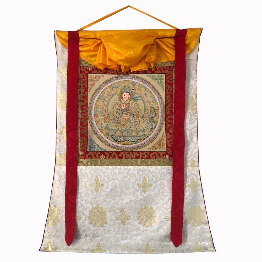 Silk Brpcade Mounted Guru Rinpoche Mantra MandalaThangka, Padmasambhava Thangka