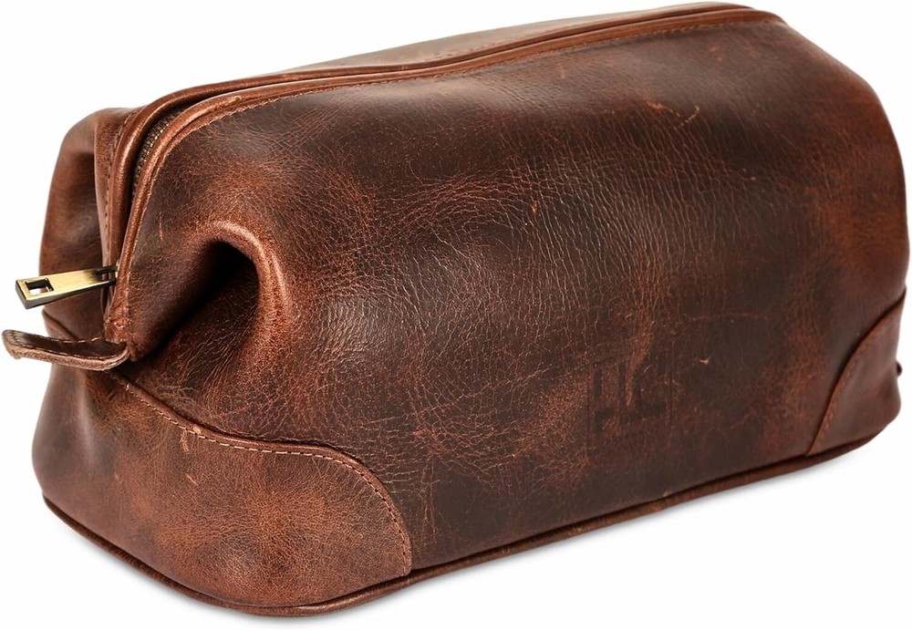 Premium Leather Dopp Kit - Men's Travel Toiletry & Shaving Bag