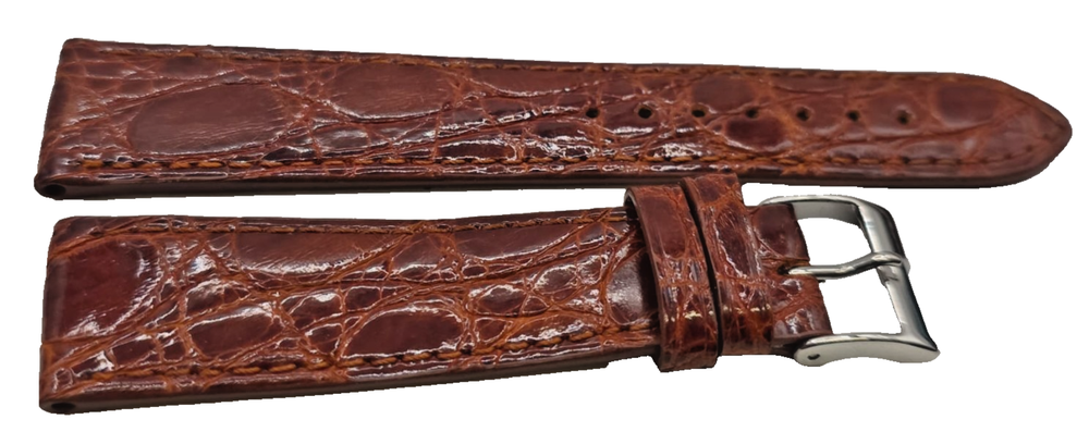 Precious Glossy Gold Crocodile Strap Flat mm20/16 Handmade in Italy
