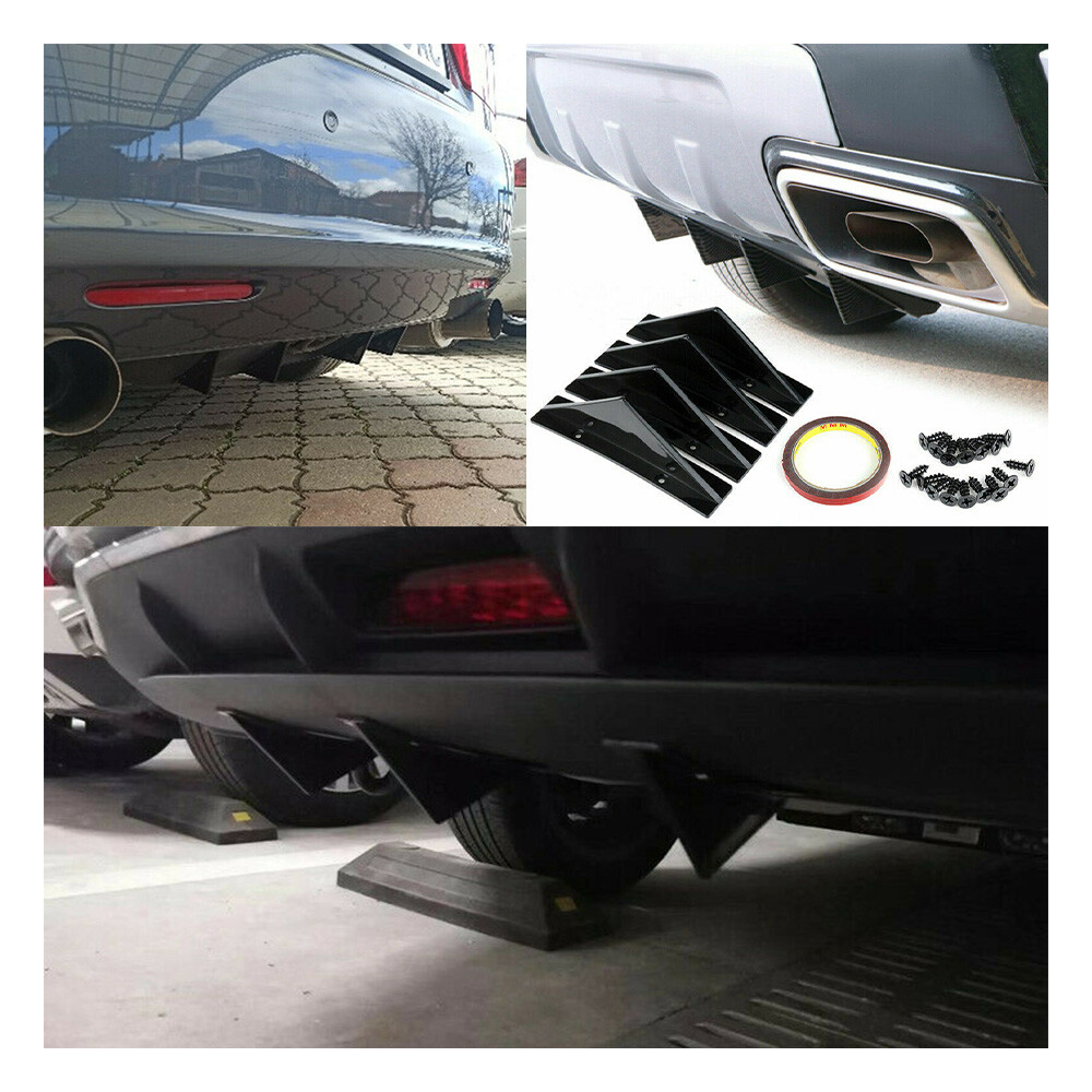 4PCS Car Rear Bumper Diffuser Shark Fin Lip Wing Splitter Kit
