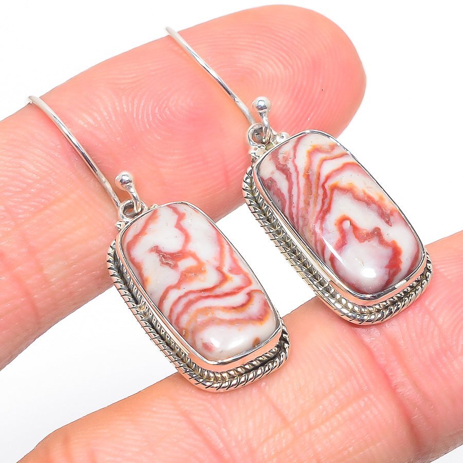 Natural Rosetta Jasper Gemstone Sterling Silver Earrings 1.50 Inches