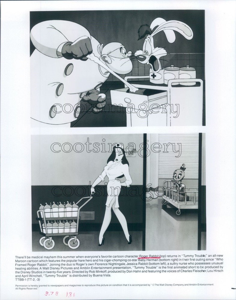 1980s Who Framed Roger Rabbit Animated Movie Press Photo