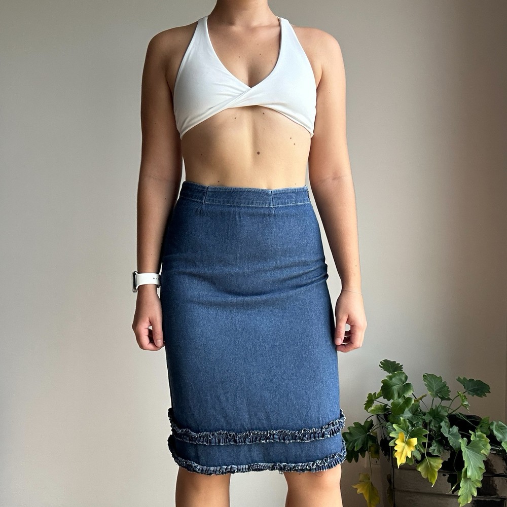 American Eagle Womens 8 Denim Ruffle Hem Midi Skirt