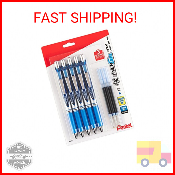 Pentel EnerGel Liquid Gel Ink Pens 0.7 mm - Pack of 5 Blue Deluxe RTX Energel Pe