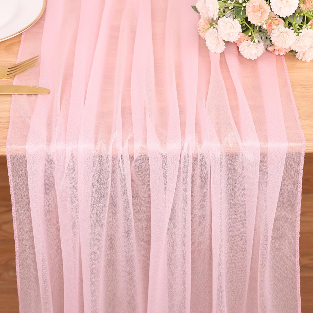 10FT Blushing Pink Chiffon Table Runner 30X120 Boho Rustic Sheer Party Decor