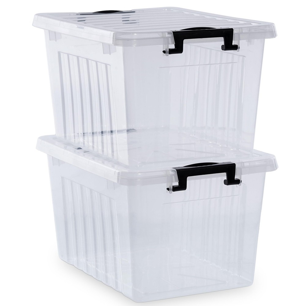 Clear 22 QT Stackable Nestable Plastic Storage Bins with Lids for Home Organization