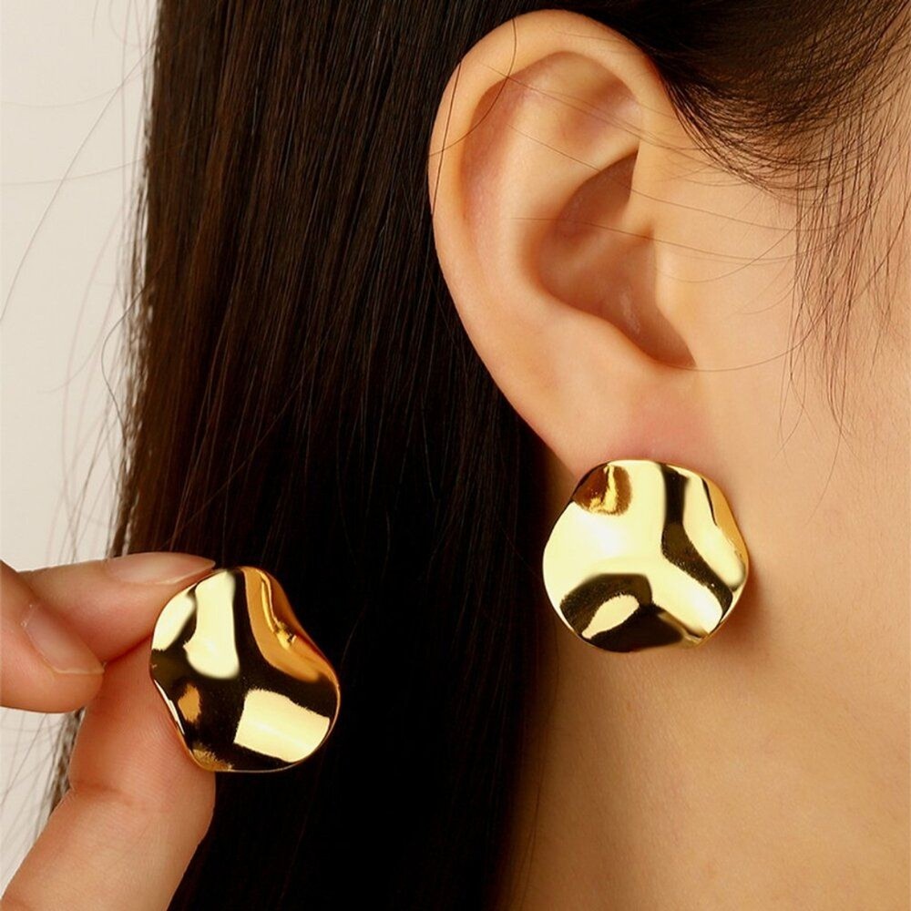 Textured Wavy Stainless Steel Earrings, Modern Design, Earrings For Women