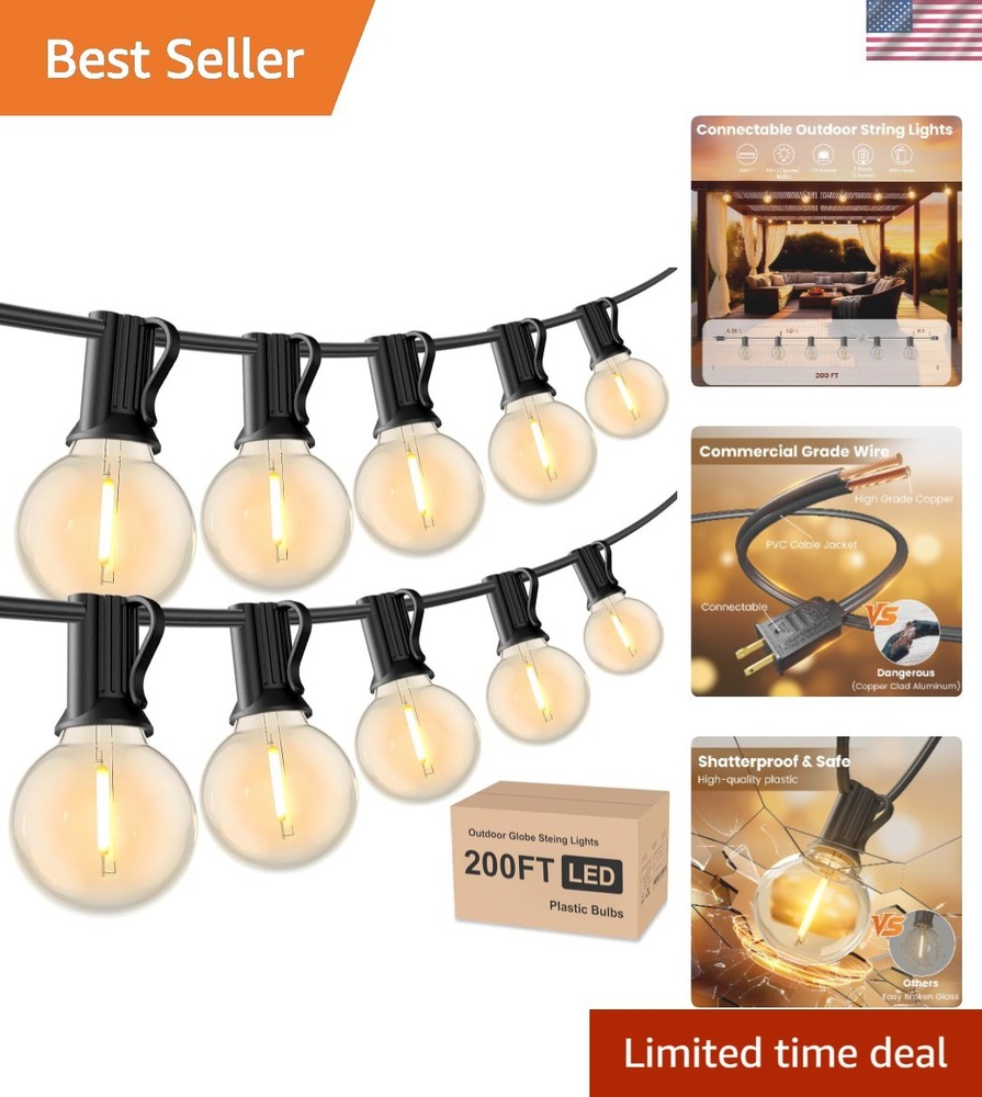 Outdoor String Lights 200ft Waterproof Globe LED Patio Decor for Garden Party