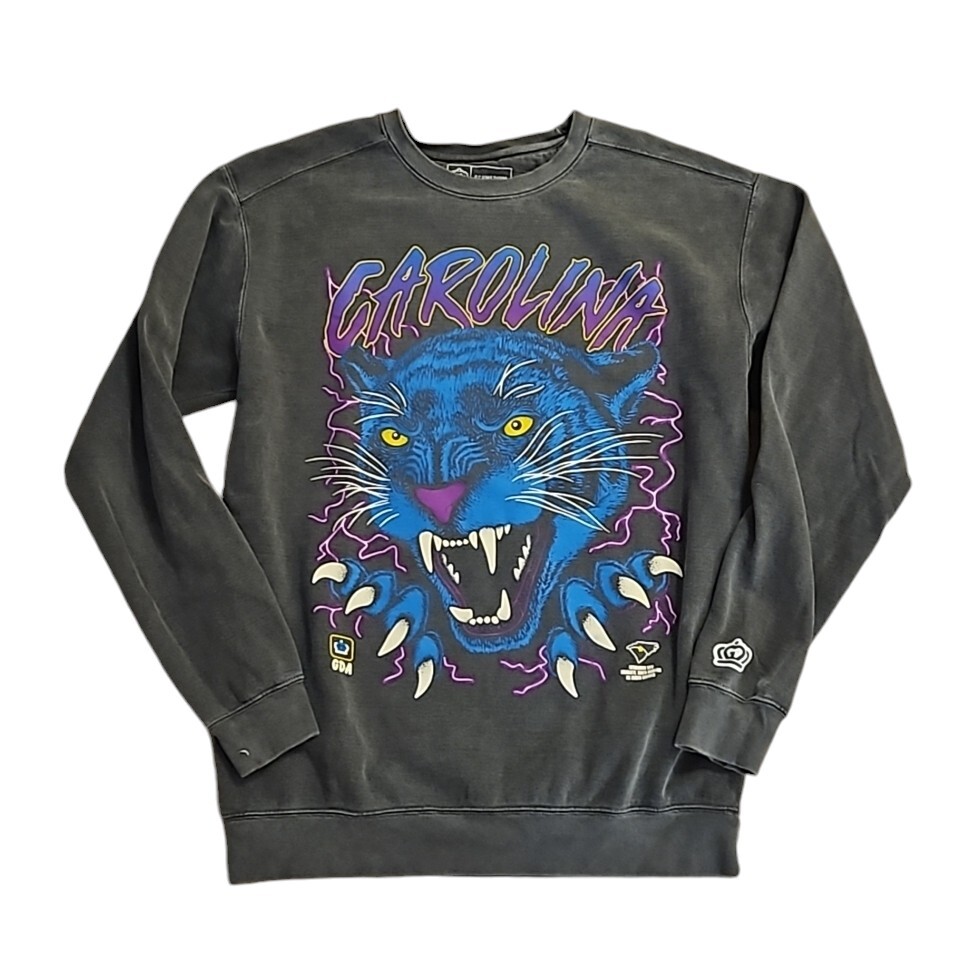 Carolina Panthers Men's Gray Pullover  Sweatshirt Medium Y2K Inspired Graphic