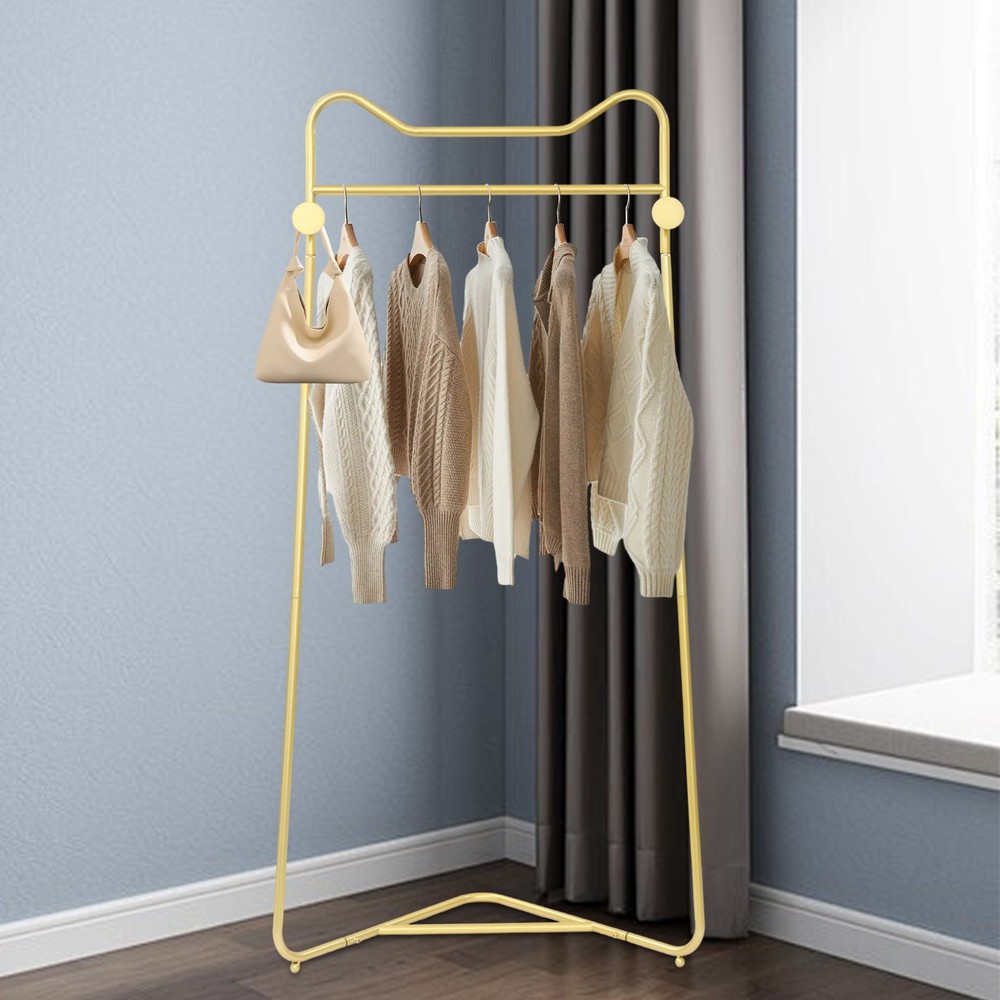 Modern Gold Corner Coat Rack Stand 25kg Capacity for Bedroom Entryway Hallway