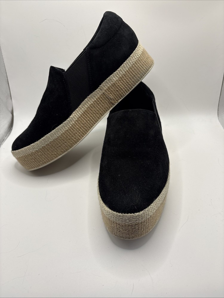 Vince. Women Black Suede Jute Platform Slip On Sneakers US 7 M
