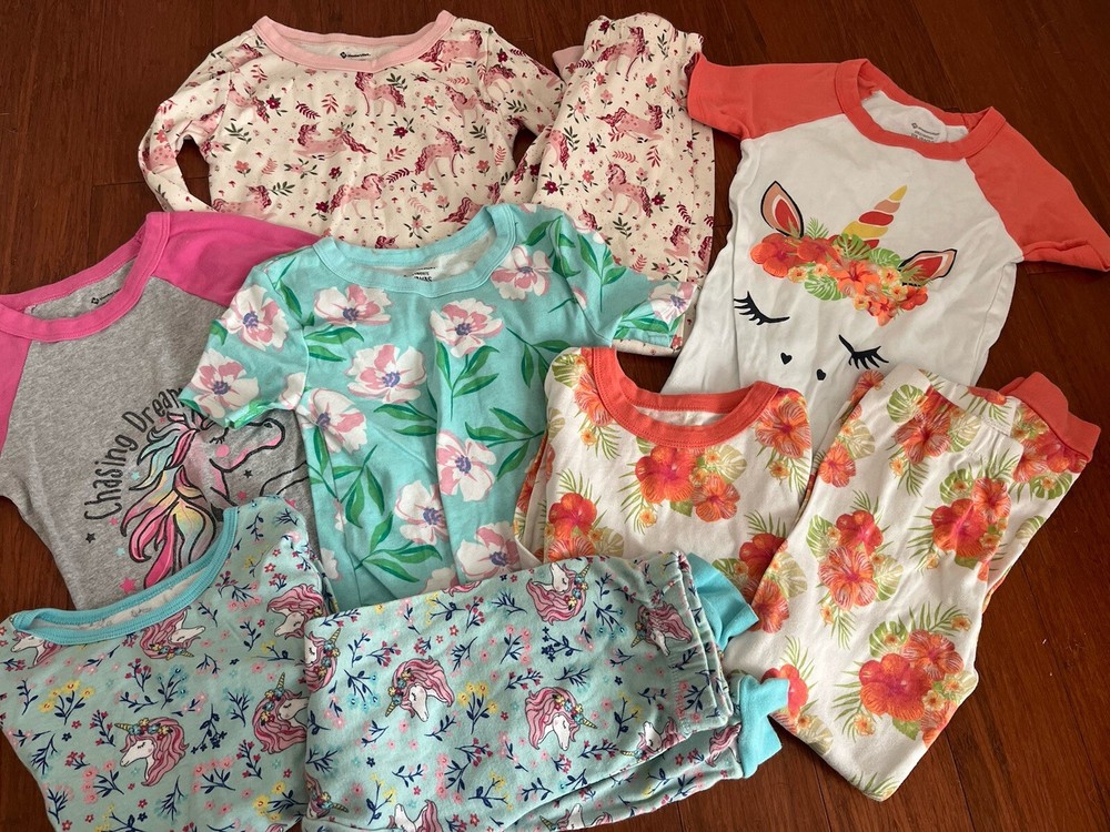 Girls Members Mark Size 6 Pajamas Lot Of 9 Pieces Unicorn