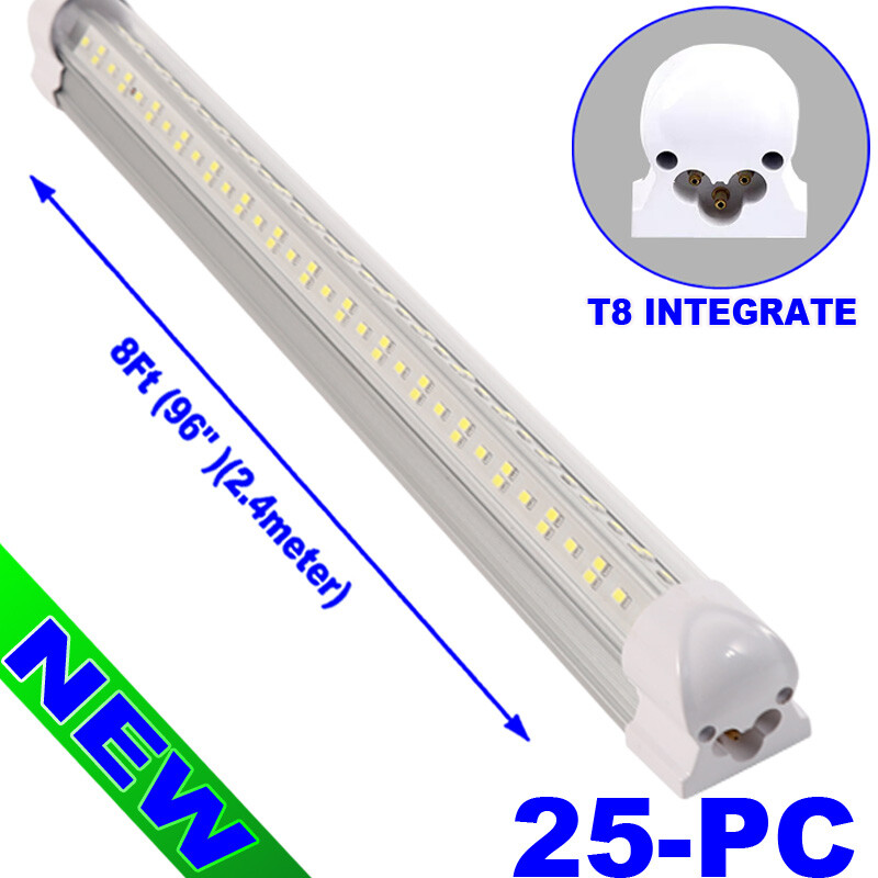25 PC 8 Foot LED Shop Lights 144W Fixture 8Ft T8 8' LED Tube Light Bulbs 6500K