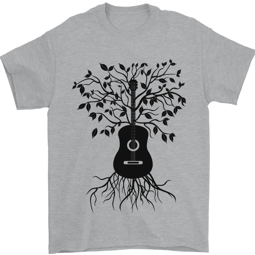 Acoustic Guitar Tree Roots Guitarist Music Mens T-Shirt 100% Cotton