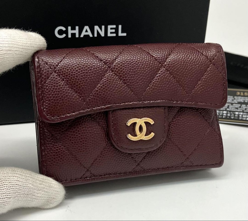 Chanel Matelasse Caviar Foldable Wallet in Wine Red