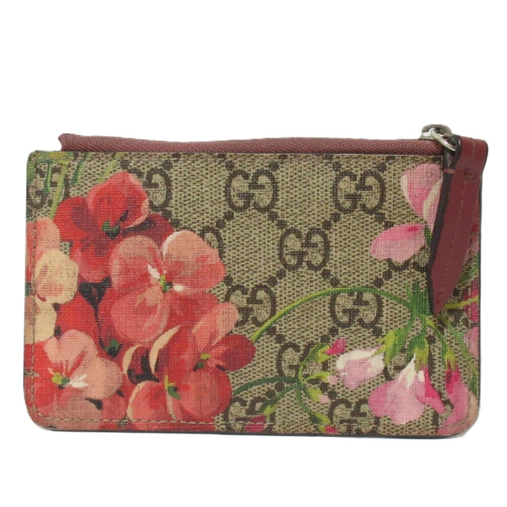 GUCCI GG Blooms Floral Key Ring Coin Case 421311 Pink Beige Preowned No Box
