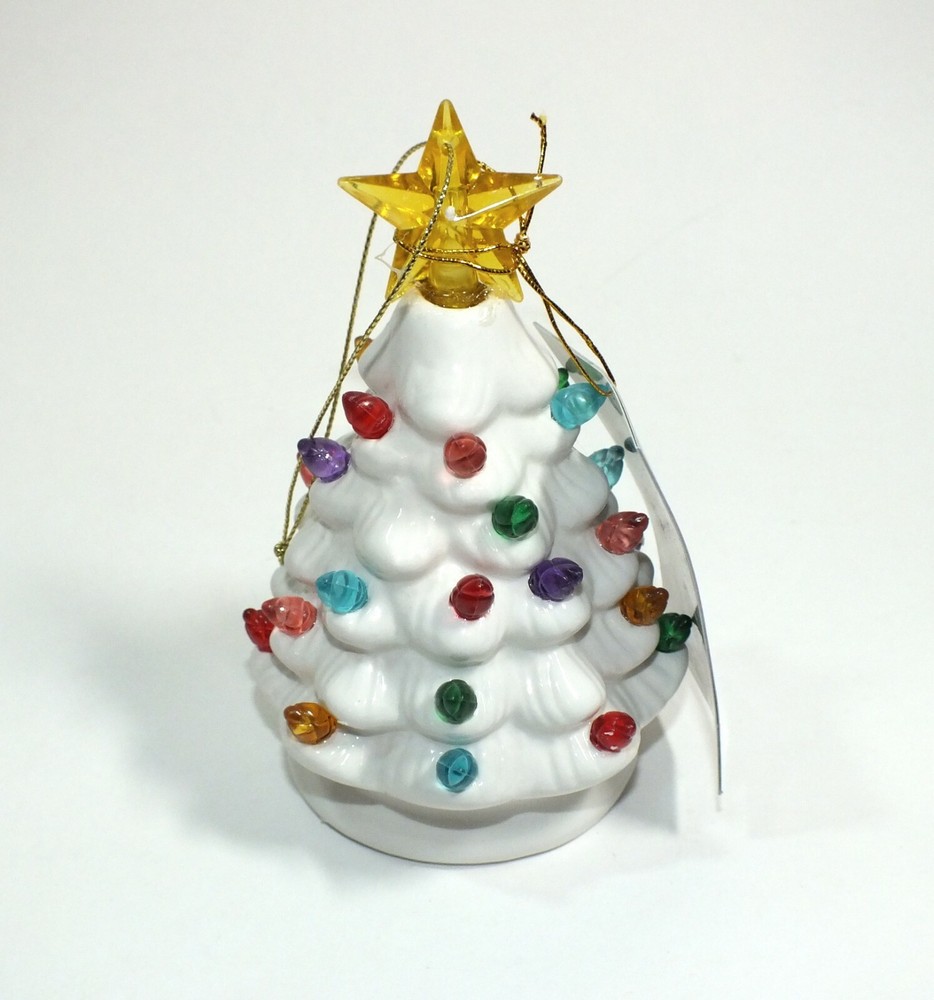 Vintage White Ceramic Christmas Tree Light Ornament Holiday Retro Decor