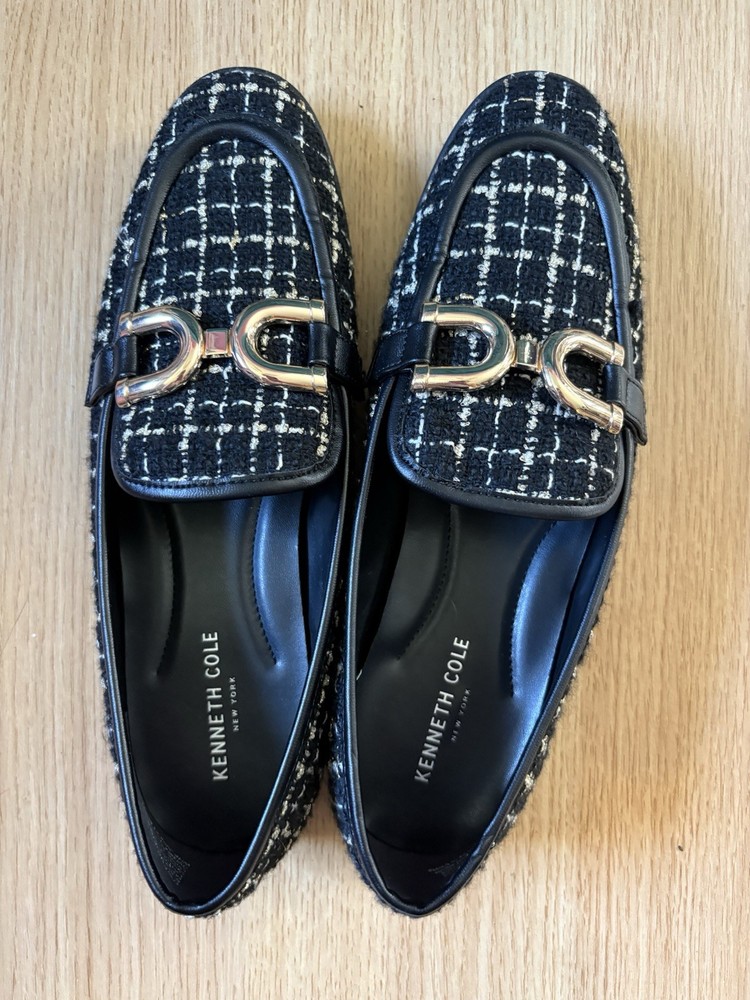 Kenneth Cole New York Women's Tweed Larisa Loafers Black And White Size 8.5