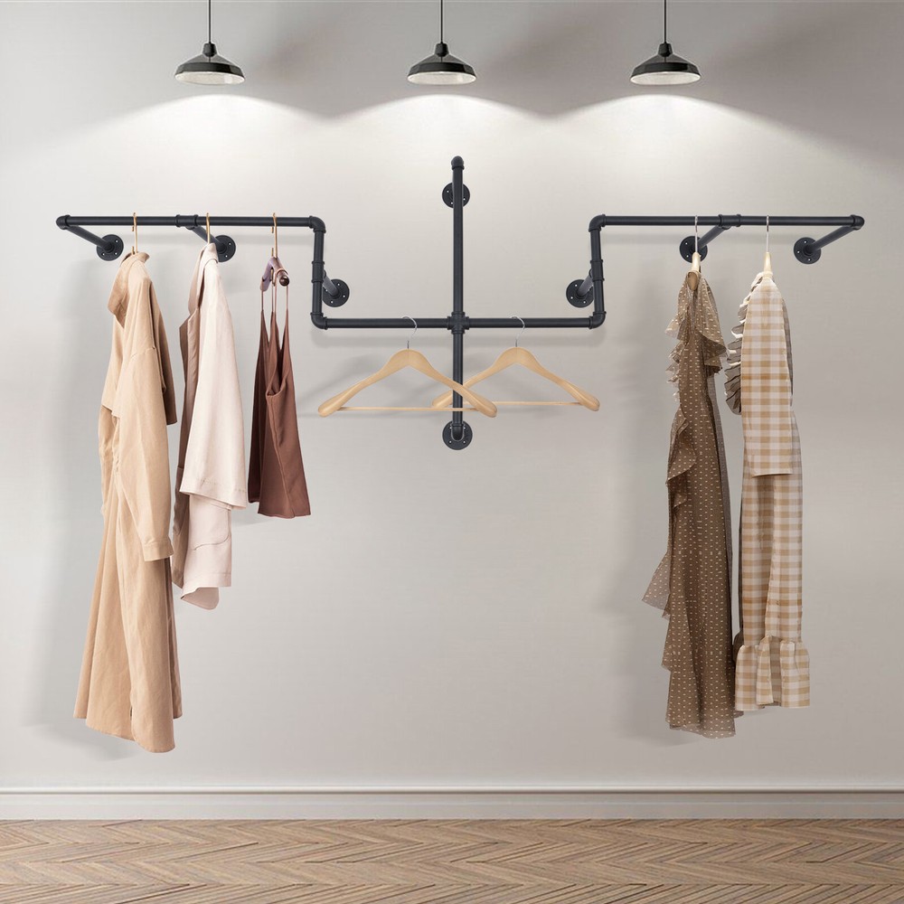 Industrial Metal Wall-Mounted Garment Rack for Clothes Storage US