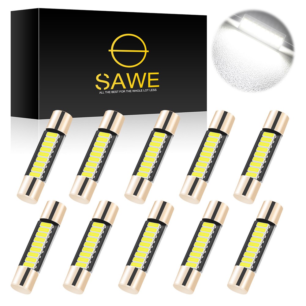 10x White T6 28MM 9SMD LED Bulb Car Vanity Mirror Light Sun Visor Fuse Lamp 6641