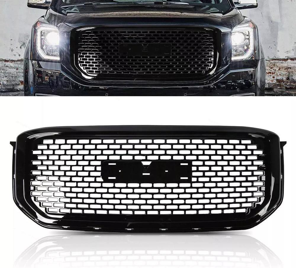 Fits 2015-2018 GMC Yukon XL SLT SLE Denali Front Upper Grille Grill Gloss Black