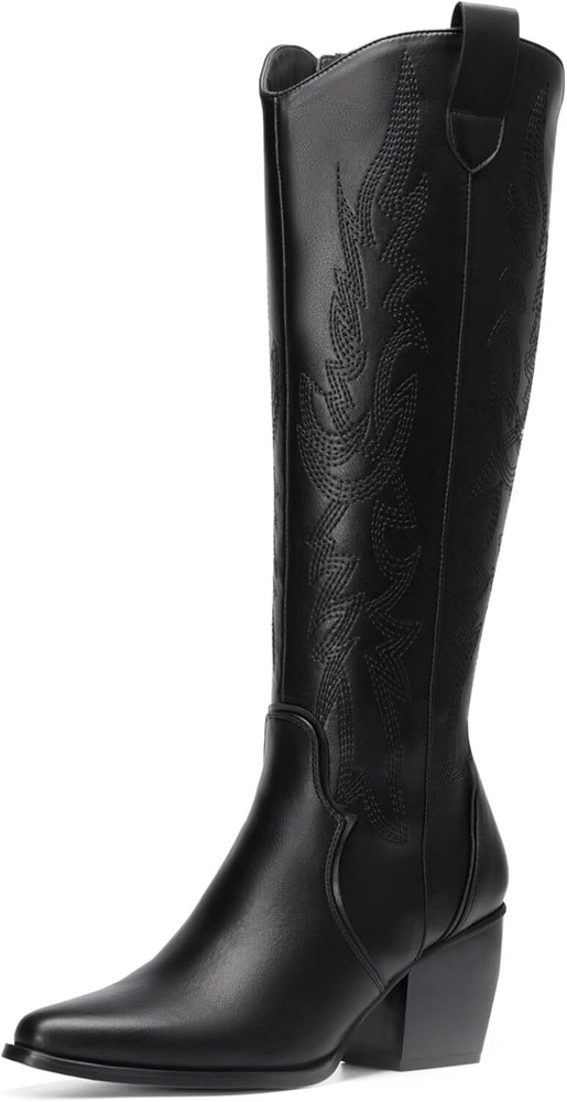Dream Pairs Women’s Chunky Heel Cowboy Boots with Zipper & Pull-On Design