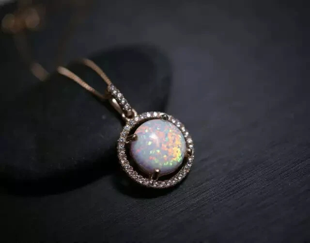 2.20Ct Round Cut Simulated Fire Opal Halo Pendant Necklace 14K Rose Gold Plated