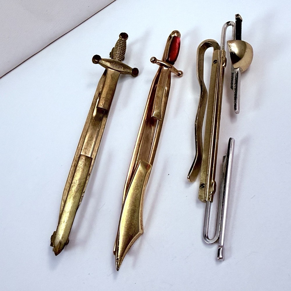 Vintage Sword Tie Bar Holders Lot of 3 Hickok Swank Manleigh Signed