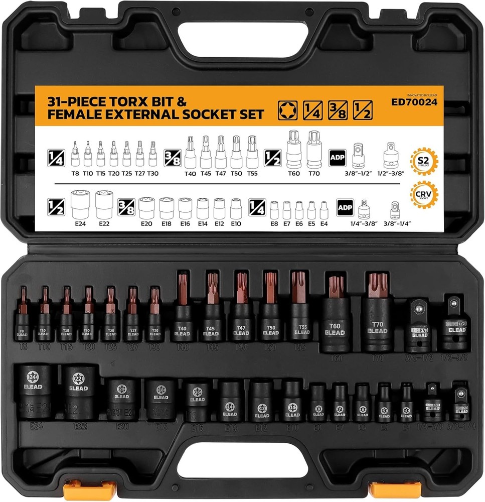 31-Piece Torx Bit Socket Set in Premium CR-V & S2 Alloy Steel, Star One Size