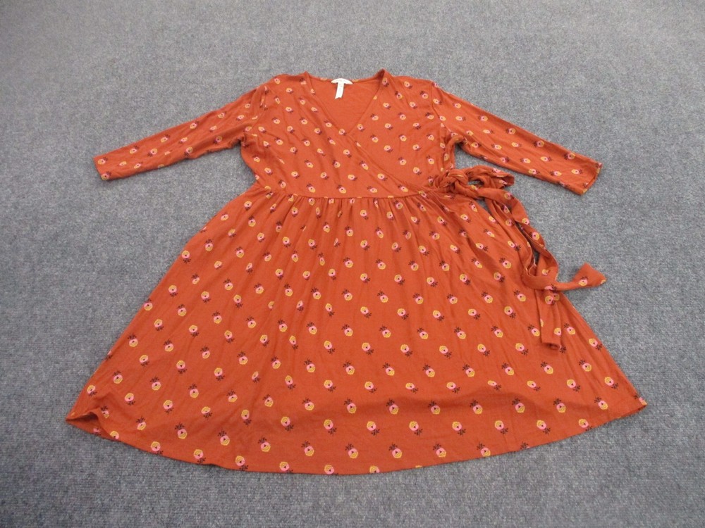 Matilda Jane Dress Adult L Orange Floral Wrap Loose Summer Casual Womens