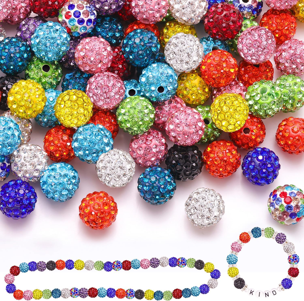 120pcs 10mm Mixed Color Rhinestone Beads for Jewelry Making - Shiny Round Gems