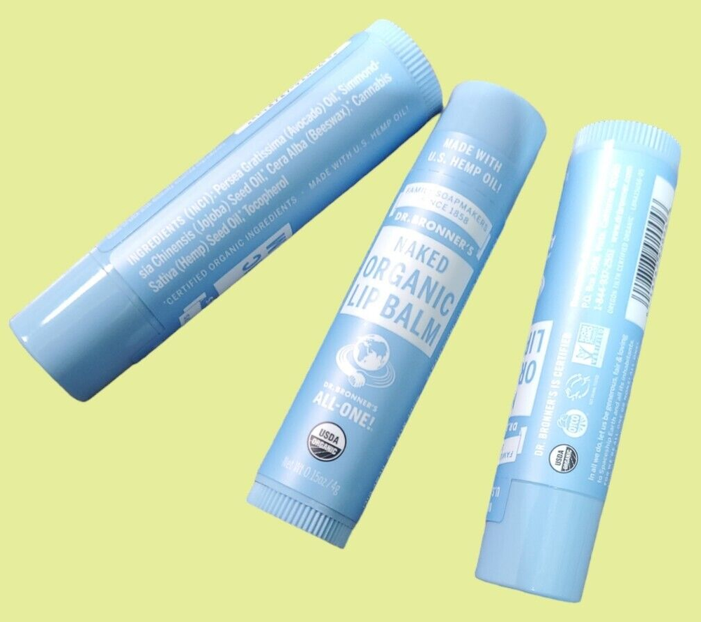 Organic 3-Pack Dr Bronner's Naked Lip Balm 0.15oz Each