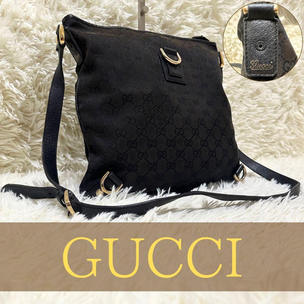 Gucci GG Monogram Leather Shoulder Bag with Metal Logo Pre-Owned