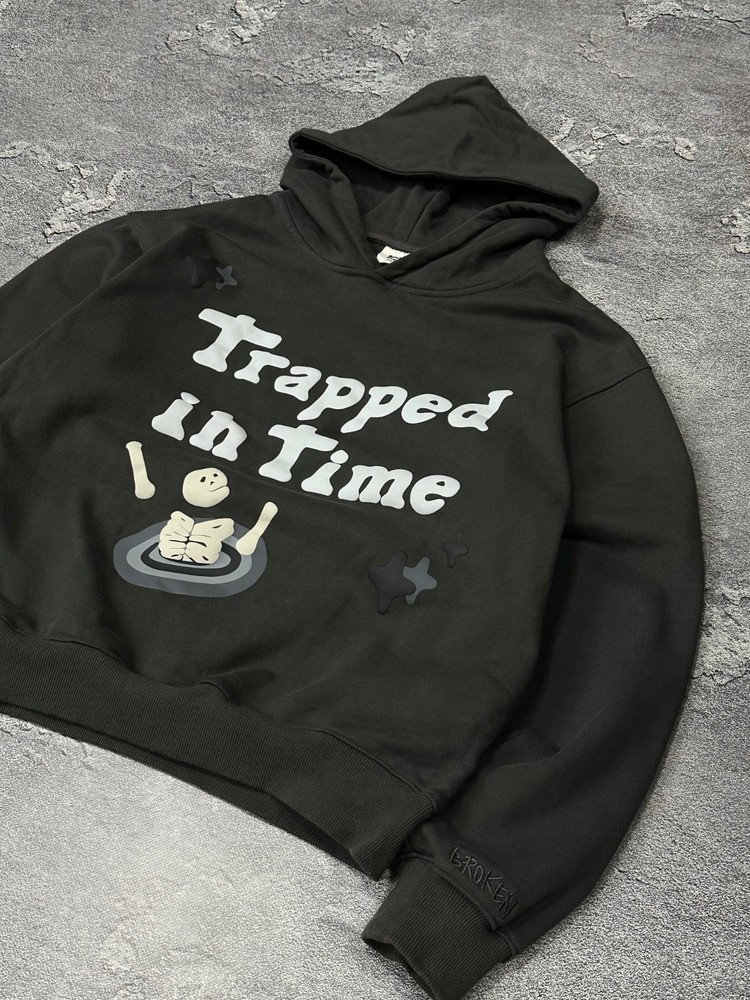 Broken Planet Trapped In Time Hoodie Men's Charcoal Grey Baggy Fit Size M