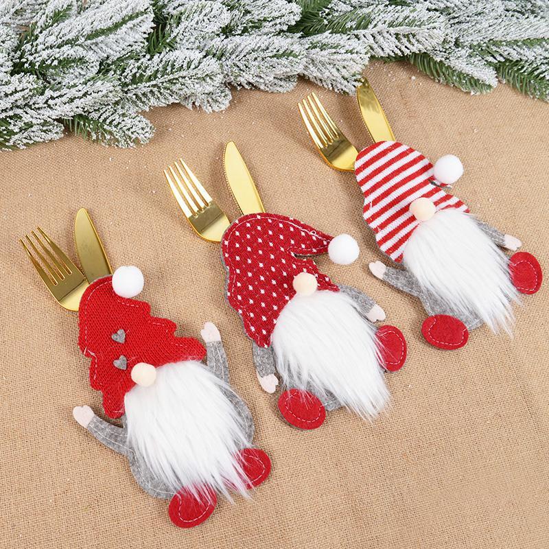 Cutlery Set Table Covers Fork Knife Christmas Santa Claus Decor Bag Tableware Ho