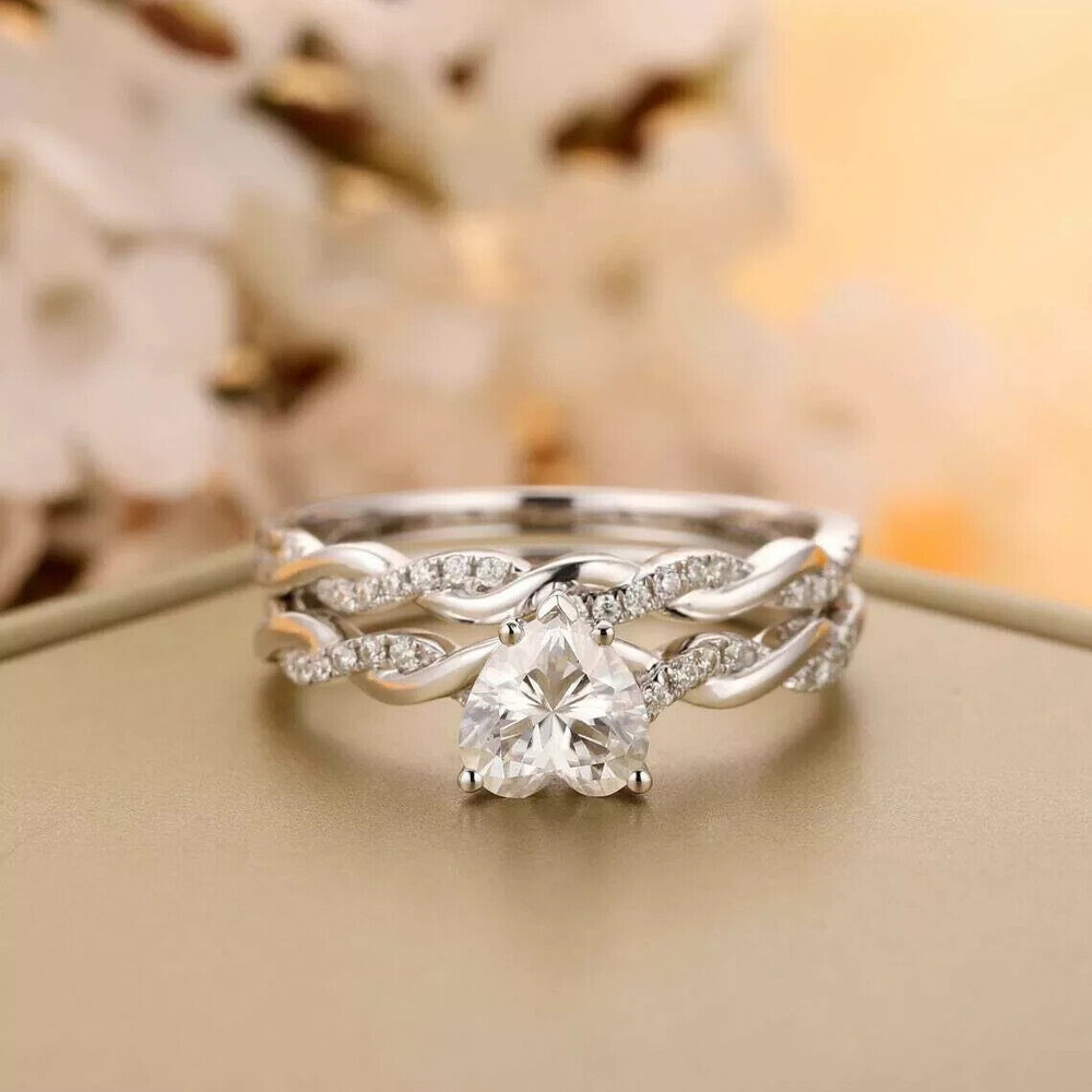 2 Ct Heart Cut Simulated Diamond Bridle Wedding Set 14k White Gold Plated