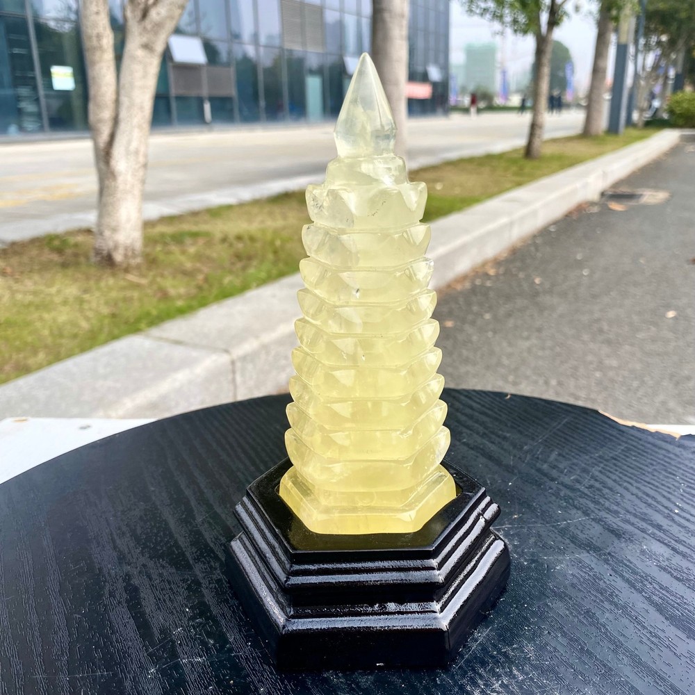 1.28LB Natural Citrine quartz carved Crystal Wenchang tower wand point healing-